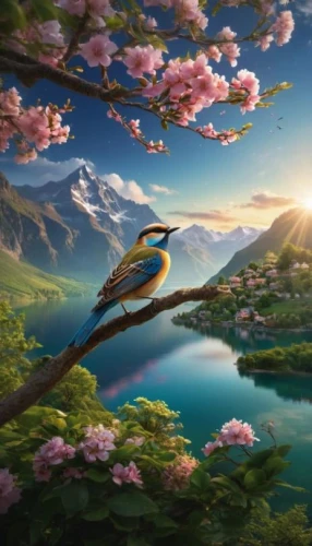 blue birds and blossom,nature background,nature wallpaper,bird kingdom,background view nature,beautiful bird,springtime background,bird bird kingdom,nature bird,spring background,fantasy picture,bird flower,spring bird,landscape background,flower and bird illustration,bird painting,bird on branch,tropical bird,blue bird,river kingfisher