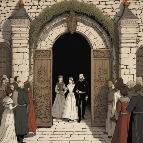 entrances,medieval market,nargothrond,protestants,annulment,doorways,the ceremony,church door,vintage illustration,medieval,the threshold of the house,the door,dunsinane,elizabethans,silmarillion,the bride,middle ages,courtly,elopement,porte,Illustration,Black and White,Black and White 02