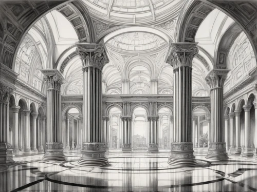 marble palace,hall of the fallen,borromini,neoclassical,cloistered,marble pattern,cochere,marble texture,labyrinthine,archly,marble painting,marble,lateran,sanctuary,ornate room,versailles,neoclassicism,white temple,empty interior,imperialis,Illustration,Black and White,Black and White 30