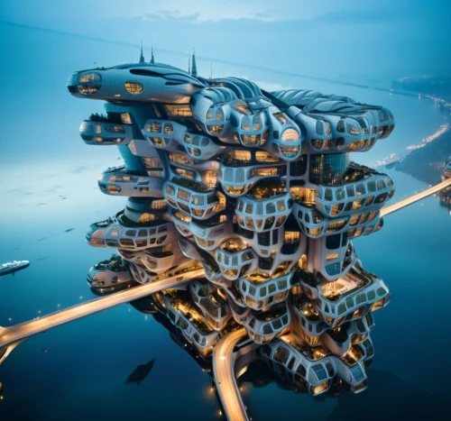 seasteading,cube stilt houses,costa concordia,floating islands,arcology,futuristic architecture,stilt houses,floating huts,artificial islands,bjarke,stiltsville,futuristic landscape,sedensky,floating island,solar cell base,ecotopia,yamatai,megaprojects,sky apartment,cyberport,Photography,General,Cinematic
