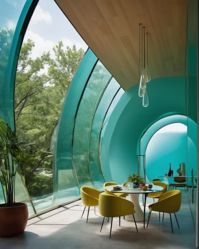 breakfast room,mahdavi,futuristic architecture,earthship,ufo interior,cubic house,glass roof,glass wall,sunroom,mirror house,mid century modern,structural glass,interior modern design,cube house,vitra,archidaily,dunes house,summer house,frame house,etfe,Photography,Artistic Photography,Artistic Photography 03