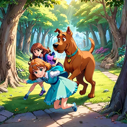 happy children playing in the forest,chipettes,cartoon forest,sylvania,children's background,game illustration,kids illustration,ohana,soffiantini,forest walk,talespin,magical adventure,stroll,childhood friends,in the forest,fairy forest,fairytale characters,fairy tale,epona,storybook,Anime,Anime,Traditional