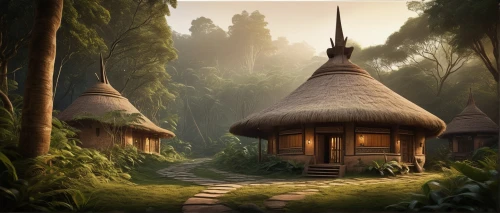 house in the forest,longhouses,treehouses,riftwar,traditional house,hobbiton,huts,wooden houses,fairy village,javanese traditional house,forest house,fairy house,ancient house,elves country,home landscape,rivendell,longhouse,wooden hut,teahouse,wooden house,Conceptual Art,Sci-Fi,Sci-Fi 25