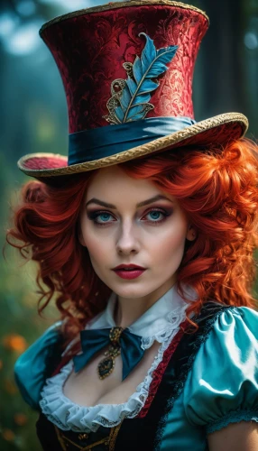 hatter,triss,victorian lady,redhead doll,rasputina,fantasy portrait,fairy tale character,magicienne,storybook character,witch's hat,halloween witch,the hat of the woman,the hat-female,witch hat,female doll,demelza,steampunk,fantasy picture,alice in wonderland,fraulein,Photography,General,Fantasy