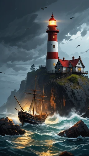 lighthouses,lighthouse,red lighthouse,electric lighthouse,light house,siggeir,phare,petit minou lighthouse,lightkeeper,world digital painting,light station,fantasy picture,farol,sea landscape,schoolship,maiden's tower,pieters,donsky,isole,fantasy art,Conceptual Art,Oil color,Oil Color 08