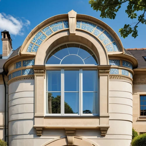 pediment,dormer window,pedimented,round window,art nouveau frame,jugendstil,encasements,bay window,pediments,round arch,art nouveau frames,italianate,gold stucco frame,pointed arch,spandrel,semi circle arch,architectural style,exterior mirror,fenestration,round house,Photography,General,Realistic