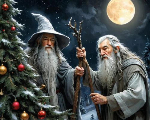 elves,yule,gandalf,norns,wizards,radagast,dumbledore,thingol,wise men,triwizard,three wise men,druids,lutin,elfland,elvish,hanging elves,neopagans,irminsul,the three wise men,advent season,Conceptual Art,Fantasy,Fantasy 18
