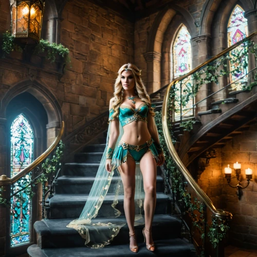 celtic queen,celtic woman,faerie,fantasy woman,green mermaid scale,blue enchantress,atlantean,enchantress,fairy queen,faery,the enchantress,background ivy,girl on the stairs,amphitrite,fairie,naiad,fantasy picture,sirena,fantasy girl,mermaid background,Photography,General,Fantasy