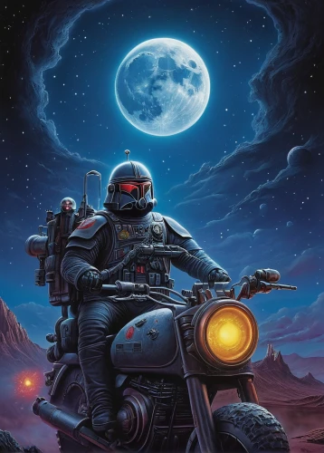 blue motorcycle,nightrider,sci fiction illustration,motorbike,motorcycle,moon rover,motorcyclist,motorcyle,heavy motorcycle,black motorcycle,nightriders,moon car,moon vehicle,motorcycling,motorcycles,biker,srv,motorcyling,motorstorm,motorcyles,Illustration,Realistic Fantasy,Realistic Fantasy 18