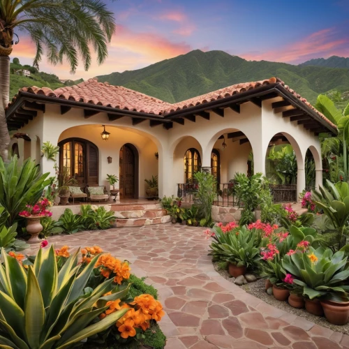 beautiful home,palmilla,luxury home,hacienda,home landscape,landscaped,roof landscape,santa barbara,landscaping,casa,spanish tile,house in the mountains,large home,tropical house,front porch,bungalows,traditional house,country estate,house in mountains,landscapers,Photography,General,Realistic