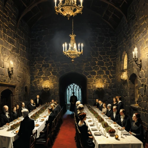 refectory,dining room,hogwarts,fine dining restaurant,exclusive banquet,rathskeller,honorary court,banqueting,long table,caterers,dining,wizarding,banquets,dinner party,mugglenet,serjeants,dinan,dandelion hall,a restaurant,parador,Illustration,Black and White,Black and White 02