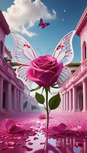 pink butterfly,rosa 'the fairy,rosa ' the fairy,butterfly background,rose png,pink rose,romantic rose,sky butterfly,3d fantasy,rose flower illustration,disney rose,flower fairy,sky rose,landscape rose,flower background,rosado,isolated butterfly,butterfly isolated,flower fly,pink petals,Photography,General,Realistic