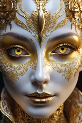 golden mask,gold mask,venetian mask,gold filigree,golden eyes,amidala,gold paint stroke,golden crown,gold eyes,masquerade,kinnara,gilded,gold crown,gold lacquer,gold leaf,gold contacts,the carnival of venice,gold chalice,derivable,foil and gold,Photography,General,Realistic
