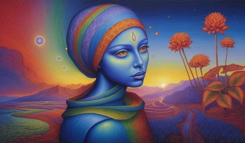 vibrantly,inanna,paschke,mother earth,mostovoy,vibrancy,pachamama,woman thinking,jaco,bodypainting,bohemian art,danxia,klarwein,african art,dream art,dmt,art painting,psychosynthesis,fantasy art,harmony of color,Illustration,Abstract Fantasy,Abstract Fantasy 21