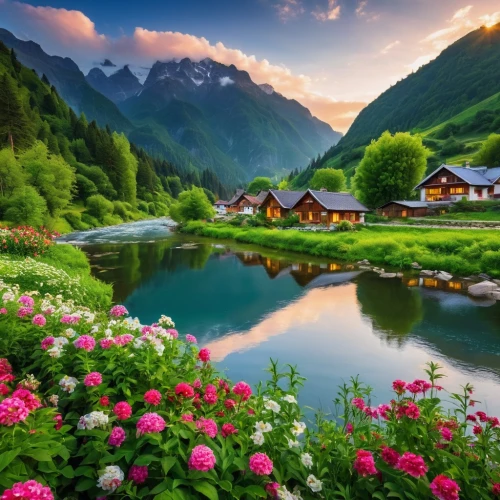 beautiful landscape,nature wallpaper,splendor of flowers,nature landscape,meadow landscape,landscapes beautiful,landscape background,landscape nature,beautiful nature,alpine landscape,the valley of flowers,home landscape,spring nature,natural scenery,background view nature,mountain village,nature background,austria,beauty in nature,alpine village,Photography,General,Realistic