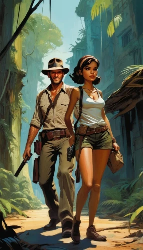 indiana jones,explorers,forest workers,safari,ecotourists,adventurers,spelunkers,hikers,tourists,amazonians,paleobotanist,game illustration,molossians,polynesians,travellers,cuba background,smugglers,woodlanders,travelers,paleoindians