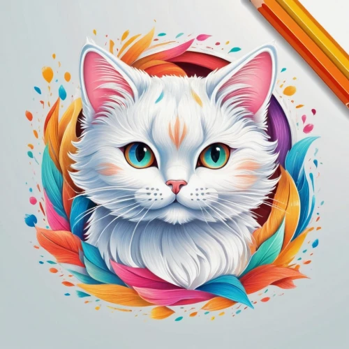cat vector,drawing cat,cartoon cat,krita,rainbow pencil background,white cat,illustrator,felino,vector illustration,doodle cat,colorful background,watercolor cat,cat drawings,colored pencil background,colorful doodle,jiwan,calico cat,cat on a blue background,miao,colourful pencils,Conceptual Art,Daily,Daily 17
