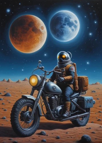 motorcyle,motorcycles,moon rover,motorcyling,panspermia,motorcyles,tranquility base,motorcycle,motorbike,mission to mars,motorcycling,motorcyclist,interplanetary,sci fiction illustration,nightriders,cydonia,space art,nightrider,blue motorcycle,astronautics,Illustration,Realistic Fantasy,Realistic Fantasy 18