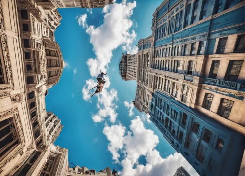 skyscraping,skyward,skycraper,skywards,cloudstreet,lookup,vertiginous,looking up,blue sky clouds,blue sky and clouds,macroperspective,aerial landscape,sky apartment,verticality,360 ° panorama,inversions,city scape,cityscapes,virtual landscape,skyways,Illustration,Black and White,Black and White 25