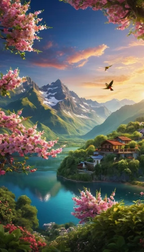 landscape background,japanese sakura background,nature background,beautiful landscape,springtime background,spring background,mountain landscape,nature wallpaper,sakura background,background view nature,windows wallpaper,japan landscape,mountain scene,mountainous landscape,fantasy landscape,the valley of flowers,full hd wallpaper,nature landscape,alpine landscape,landscapes beautiful,Photography,General,Natural