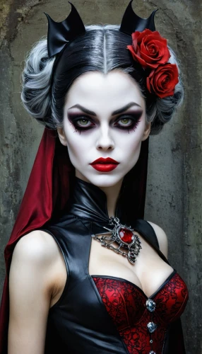 gothic woman,gothic portrait,vampire woman,vampire lady,countess,demoness,queen of hearts,viveros,vampyres,gothic style,goth woman,gothic,vampyre,pernicious,vampiric,dhampir,vamped,rasputina,dark gothic mood,black rose hip,Illustration,Abstract Fantasy,Abstract Fantasy 14