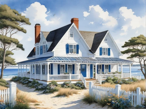 summer cottage,houses clipart,beach house,cottage,seaside country,beach hut,home landscape,house by the water,wooden house,seaside resort,rodanthe,nantucket,weatherboard,house painting,beachhouse,summer house,dreamhouse,white picket fence,deckhouse,cape cod,Art,Classical Oil Painting,Classical Oil Painting 02