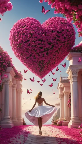 flower wall en,romantica,romantique,rose petals,hearts color pink,flying heart,romantic rose,heart background,heart pink,thumbelina,romanticizes,heart flourish,pink petals,love in air,3d fantasy,romanticist,fantasy picture,romantic scene,aerith,heart balloons,Photography,General,Realistic
