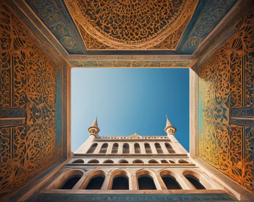 alcazar of seville,persian architecture,mihrab,islamic architectural,the hassan ii mosque,iranian architecture,kairouan,alhambra,marrakech,marrakesh,seville,meknes,mamluk,hassan 2 mosque,morocco,moroccan pattern,sicily window,western architecture,masjid nabawi,mosques,Illustration,Abstract Fantasy,Abstract Fantasy 07