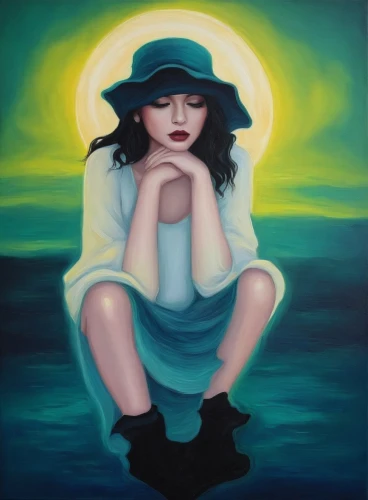mousseau,girl wearing hat,oil on canvas,caple,the sea maid,oil painting on canvas,oil painting,jasinski,lacombe,musidora,girl on the river,welin,melodrama,oil paint,pintura,girl on the boat,high sun hat,pittura,tretchikoff,capossela,Illustration,Realistic Fantasy,Realistic Fantasy 45