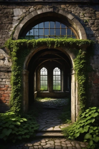 archways,doorways,dandelion hall,passageways,pointed arch,gatehouses,archway,lostplace,ruin,passageway,tracery,ivy frame,inglenook,blackgate,ruins,clearwell,the threshold of the house,lychgate,springhouse,windows wallpaper,Illustration,Abstract Fantasy,Abstract Fantasy 01