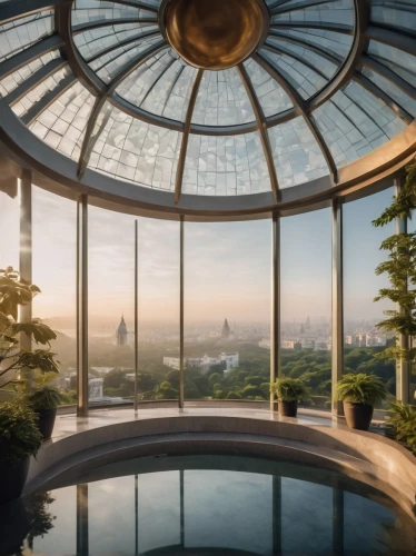luxury bathroom,spa,conservatory,glass roof,roof landscape,luxe,skylon,pool house,palladianism,arcadia,overlook,sky apartment,great room,palm house,overlooking,roof domes,sybaris,big window,streamwood,bathtub,Photography,General,Cinematic