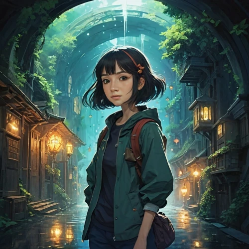 chihiro,studio ghibli,ghibli,kumiko,yazaki,kanno,emiko,utada,kururi,world digital painting,kazoku,meteora,hiki,fantasy portrait,protagonist,eiko,erma,yumei,sci fiction illustration,hikari