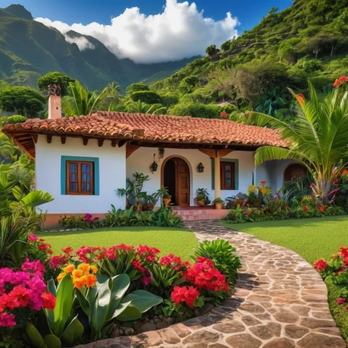 beautiful home,tropical house,home landscape,hacienda,traditional house,house in mountains,house in the mountains,roof landscape,casita,holiday villa,dreamhouse,bungalows,landscaped,casitas,tropical island,costarricense,casa,landscaping,tropical flowers,luxury home,Photography,General,Realistic