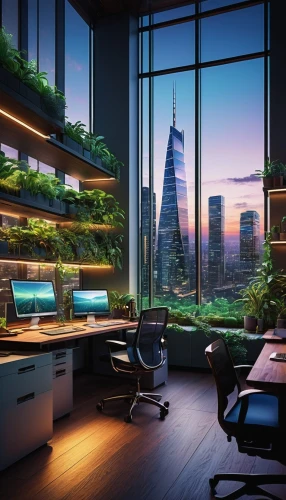 modern office,sky apartment,offices,modern room,futuristic landscape,blur office background,sky space concept,office desk,study room,working space,creative office,skyscraper,green living,computer room,skyscrapers,penthouses,futuristic architecture,skyscraping,desk,electrohome,Illustration,Paper based,Paper Based 03