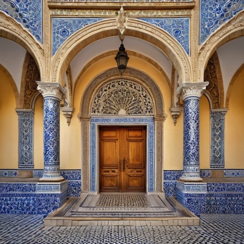 alcazar of seville,azulejos,mihrab,mezquita,sevilla,seville,azulejo,spanish tile,entranceway,hrab,moroccan pattern,porticos,main door,doorways,doorway,malaga,entrada,alhambra,blue doors,vestibule
