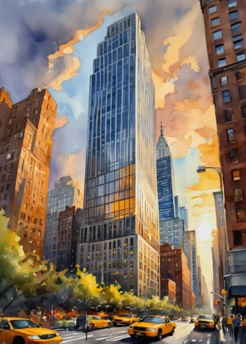 tishman,world digital painting,city scape,skycraper,citicorp,kimmelman,skyscrapers,tall buildings,skyscraping,manhattan,supertall,antilla,newyork,ctbuh,cityscapes,new york,urban towers,nyclu,urban landscape,andaz,Illustration,Paper based,Paper Based 24
