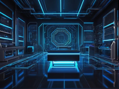 spaceship interior,ufo interior,computer room,supercomputer,tron,sulaco,cinema 4d,holodeck,3d background,cyberia,cyberscene,cyberview,supercomputers,the server room,silico,spaceship space,cyberspace,polybius,computerized,3d render,Illustration,Abstract Fantasy,Abstract Fantasy 02