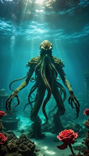 cthulhu,coral guardian,sea god,under sea,kraken,under the water,god of the sea,undersea,under the sea,water creature,underwater background,narcosis,lovecraftian,deep sea,nuphar,under water,the bottom of the sea,octopi,greenmarine,depths,Photography,Artistic Photography,Artistic Photography 01