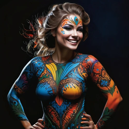 bodypainting,bodypaint,body painting,neon body painting,body art,harlequin,tattoo girl,face paint,pintados,painted lady,photo session in bodysuit,tigra,rankin,airbrush,airbrushed,pintada,fantasy woman,ichetucknee,mystique,dazzler,Conceptual Art,Oil color,Oil Color 04
