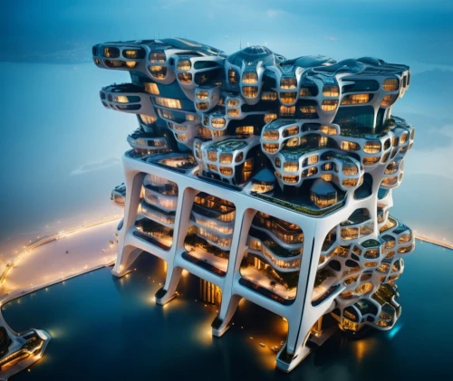 solar cell base,cube stilt houses,harpa,arcology,costa concordia,superstructure,building honeycomb,seasteading,oil platform,container terminal,blockship,oil rig,voxels,engine block,megastructures,the energy tower,steel tower,fractal lights,superstructures,hvdc,Photography,General,Cinematic