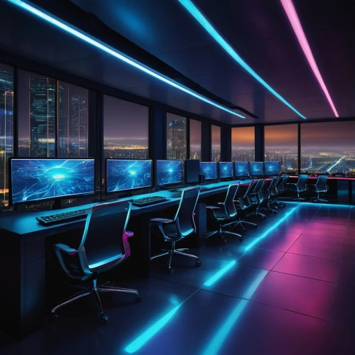 computer room,cybercafes,cyberscene,cyberport,blur office background,terminals,eurocontrol,the server room,spaceship interior,neon human resources,control center,flightdeck,modern office,ufo interior,game room,cyberspace,control desk,spaceport,monitor wall,cybercity,Illustration,Realistic Fantasy,Realistic Fantasy 34
