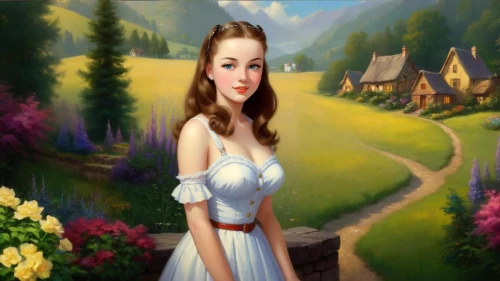 fantasy picture,girl in the garden,landscape background,fairy tale character,celtic woman,dorthy,avonlea,gwtw,fantasy art,shepherdess,tuatha,nessarose,xanth,housemaid,innkeeper,dorothy,countrywoman,young woman,girl in a long dress,young girl