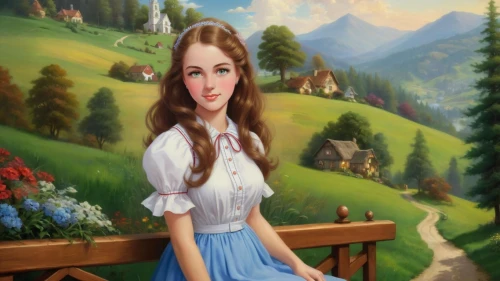 dirndl,dorthy,fantasy picture,shepherdess,dorothy,fairy tale character,girl in the garden,housemaid,kirtle,fraulein,country dress,anarkali,girl in a long dress,carpathians,countrywoman,miss circassian,storybook character,landscape background,photo painting,avonlea