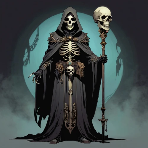 grim reaper,lich,necromancer,grimm reaper,undead warlock,skelly,skulduggery,vintage skeleton,skullduggery,skull bones,skelid,day of the dead skeleton,death god,vanitas,skeletor,skelemani,reaper,skeleton key,occultist,skeletons,Illustration,Children,Children 04