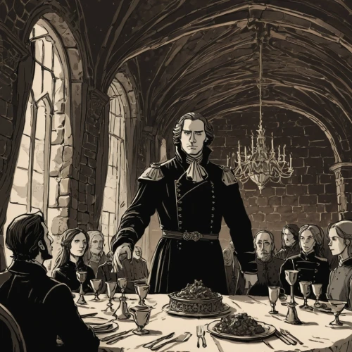 fitzjames,strahd,snape,marauders,severus,filch,scrimgeour,exclusive banquet,triwizard,dinner party,stannis,long table,suvorov,dining room,thanksgiving dinner,norrell,serjeant,banquets,rumplestiltskin,dinnerstein,Illustration,Black and White,Black and White 02