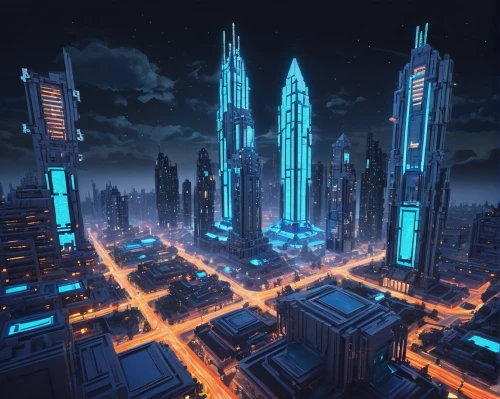 metropolis,cybercity,cybertown,fantasy city,cityscape,megalopolis,city at night,microdistrict,coruscant,capcities,areopolis,city blocks,urbanworld,city skyline,cyberport,dystopian,megacorporations,futuristic landscape,cities,cyberia,Unique,Pixel,Pixel 03