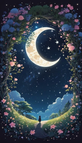 ghibli,moon and star background,dream world,tanabata,beautiful wallpaper,the moon and the stars,studio ghibli,the night sky,night sky,night stars,moonlit night,moonlight,stars and moon,falling stars,moon night,digital illustration,dreamscape,nacht,fairy galaxy,starry night,Photography,Documentary Photography,Documentary Photography 14
