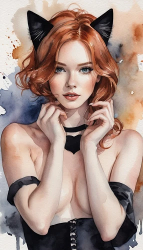 bloodrayne,triss,etain,watercolor pin up,behenna,romanoff,clary,derivable,scarlet witch,rahne,madelyne,kat,felina,abigaille,irisa,catrin,macniven,red tabby,selina,black widow,Illustration,Paper based,Paper Based 25