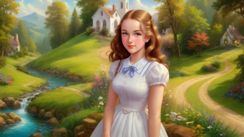 fantasy picture,avonlea,girl in the garden,kirtle,dorothy,xanth,landscape background,dorthy,fairy tale character,world digital painting,fantasy art,the girl in nightie,maidservant,girl with tree,ellinor,girl in a long,beleriand,nessarose,behenna,mystical portrait of a girl