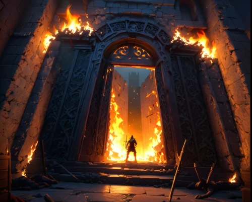 door to hell,doorway,fireplaces,doorways,pillar of fire,fireplace,portal,iron door,creepy doorway,the threshold of the house,iron gate,fire background,hall of the fallen,fireroom,burning torch,the door,fire ring,firewall,fire damage,burning house,Anime,Anime,General